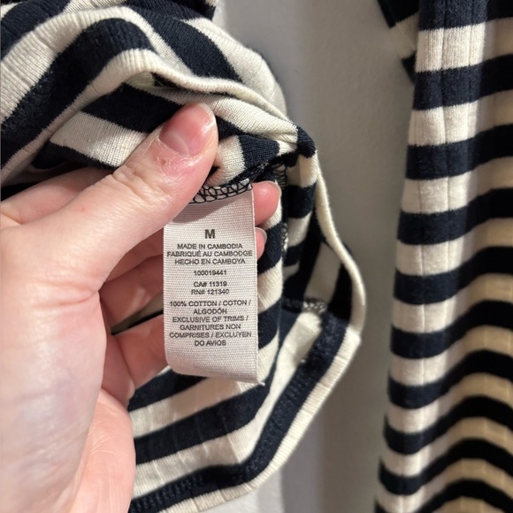 Striped Dark Blue And White Long Sleeve Top - Picture 3 of 4